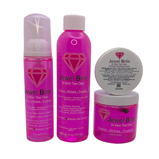 jewelry cleaning solution and silver gold polish cream metal polishing compound biodegradable as a jewelry care kit with refill and foaming solution cleaning dispenser